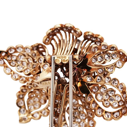 David Webb, 18K Gold Diamond Flower Brooch, Certificate