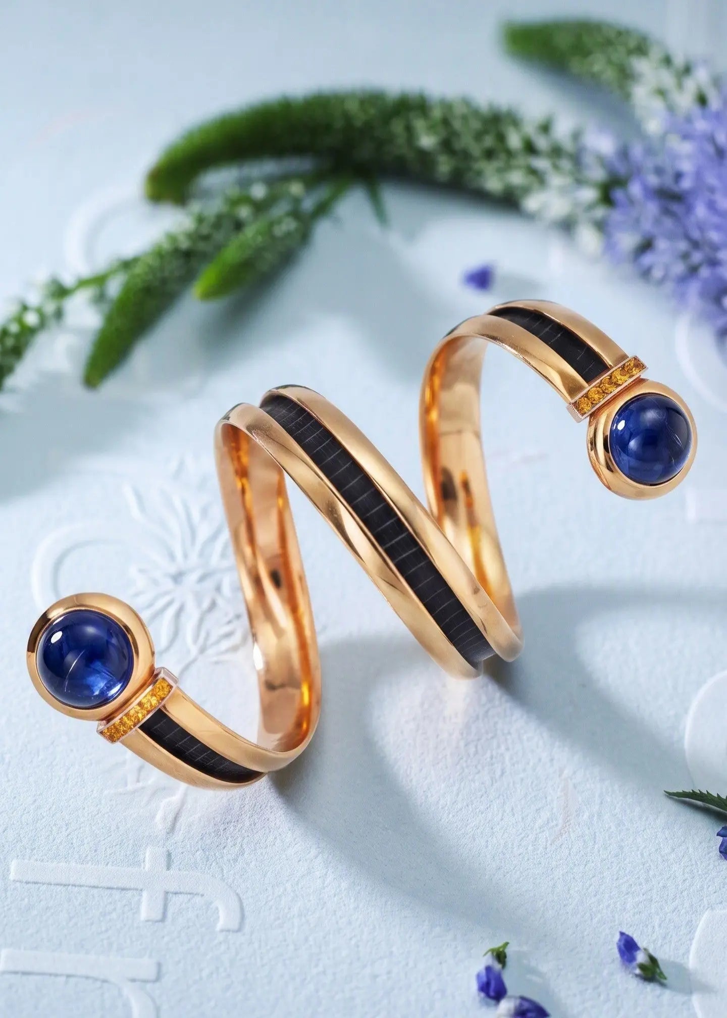 Hemmerle, Platinum 18K Gold Sapphire Leather Bracelet Hemmerle