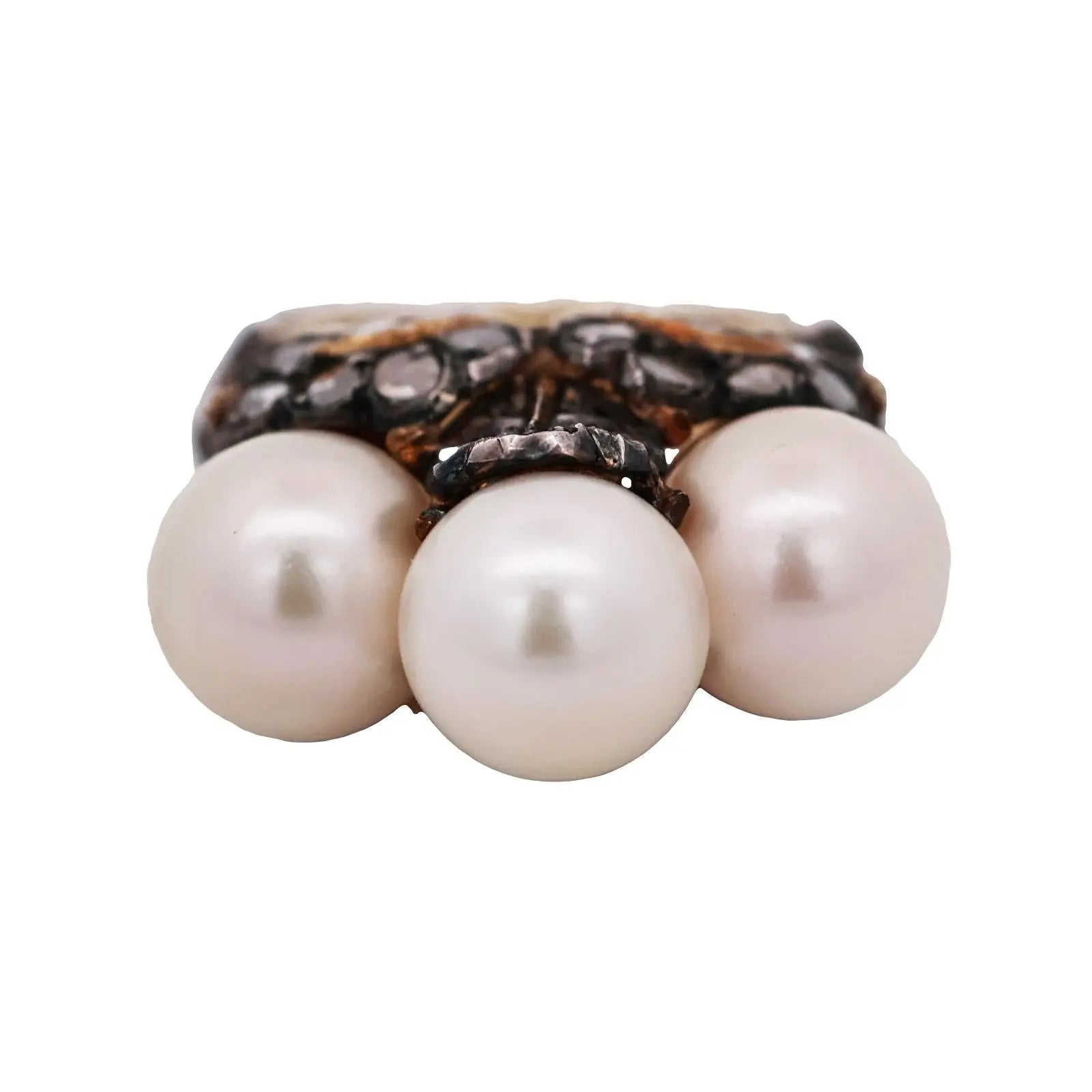 M. Buccellati, Silver-topped Gold Diamond Pearl Ring