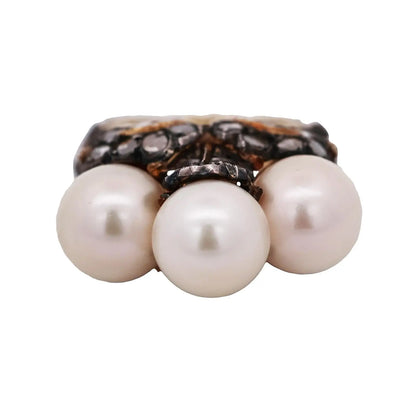M. Buccellati, Silver-topped Gold Diamond Pearl Ring