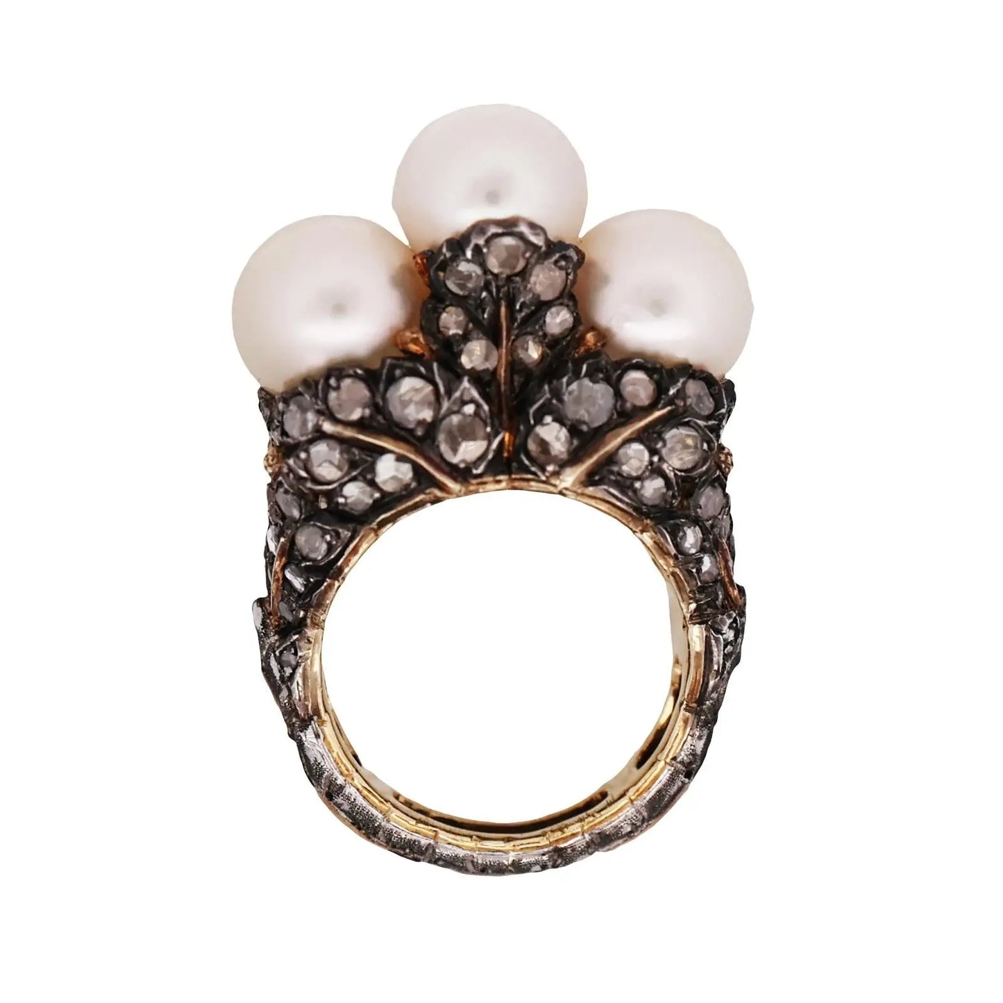 M. Buccellati, Silver-topped Gold Diamond Pearl Ring