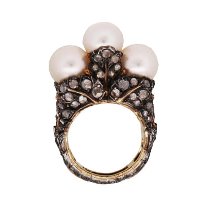 M. Buccellati, Silver-topped Gold Diamond Pearl Ring