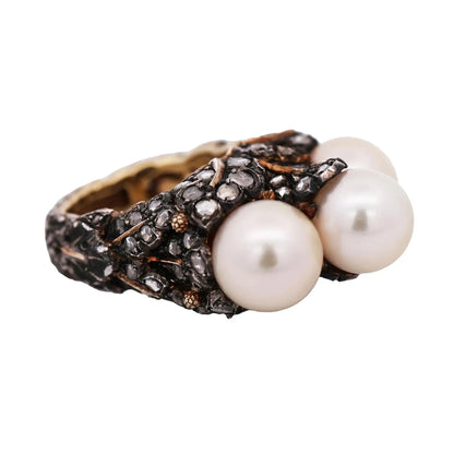 M. Buccellati, Silver-topped Gold Diamond Pearl Ring