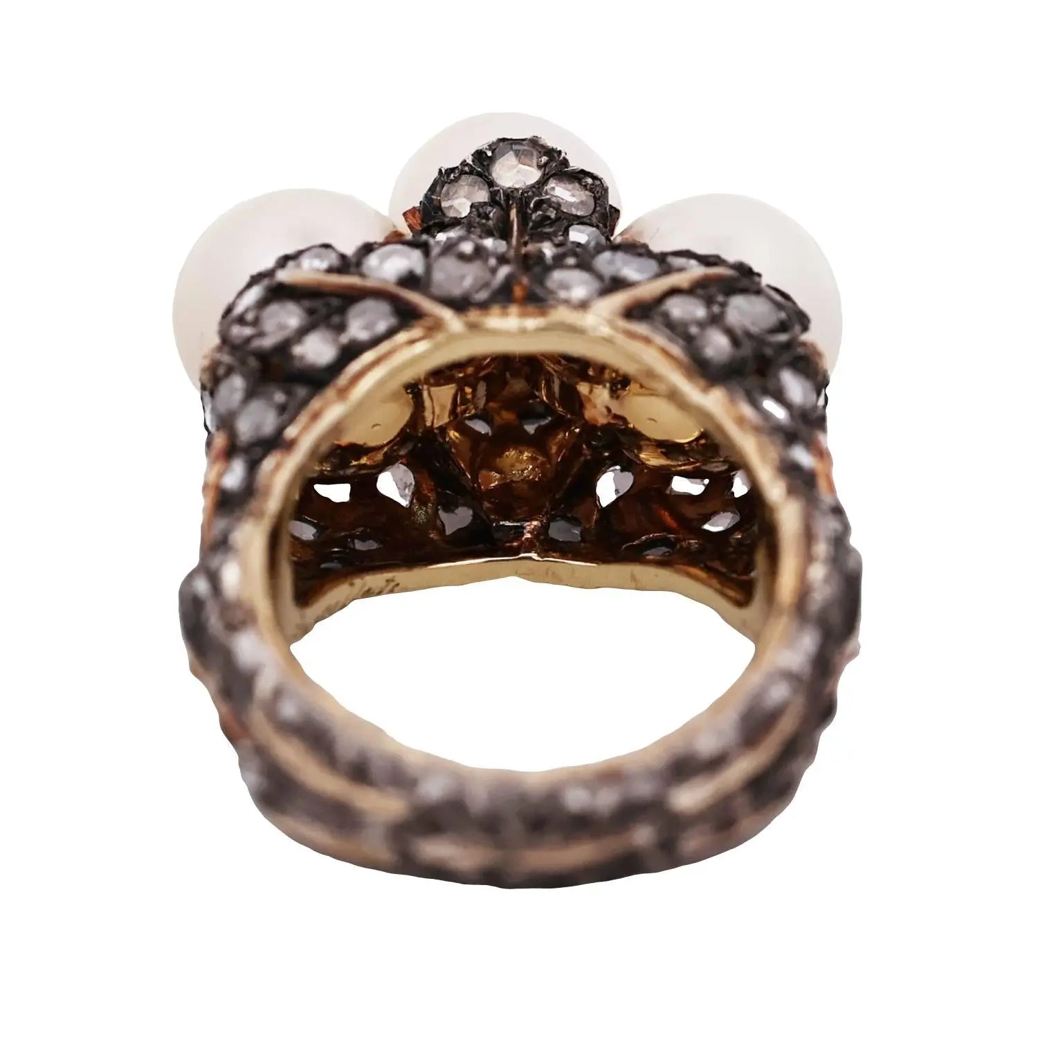 M. Buccellati, Silver-topped Gold Diamond Pearl Ring