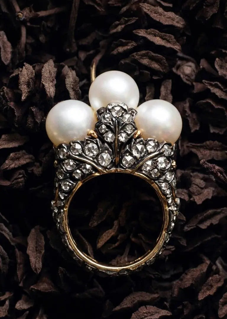 M. Buccellati, Silver-topped Gold Diamond Pearl Ring