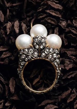 M. Buccellati, Silver-topped Gold Diamond Pearl Ring