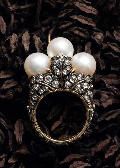 M. Buccellati, Silver-topped Gold Diamond Pearl Ring