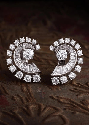 Platinum Diamond Earrings, GIA