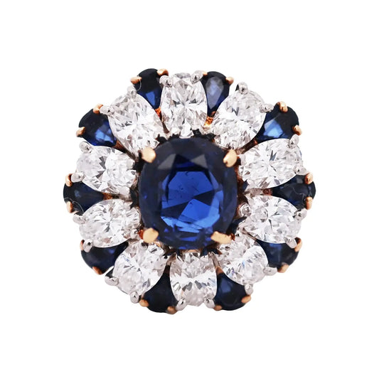 Oscar Heyman, Platinum 18K Gold Sapphire Diamond Ring, AGL Oscar Heyman