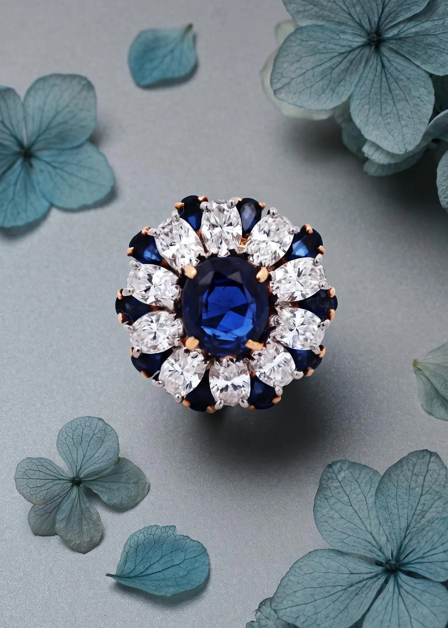 Oscar Heyman, Platinum 18K Gold Sapphire Diamond Ring, AGL