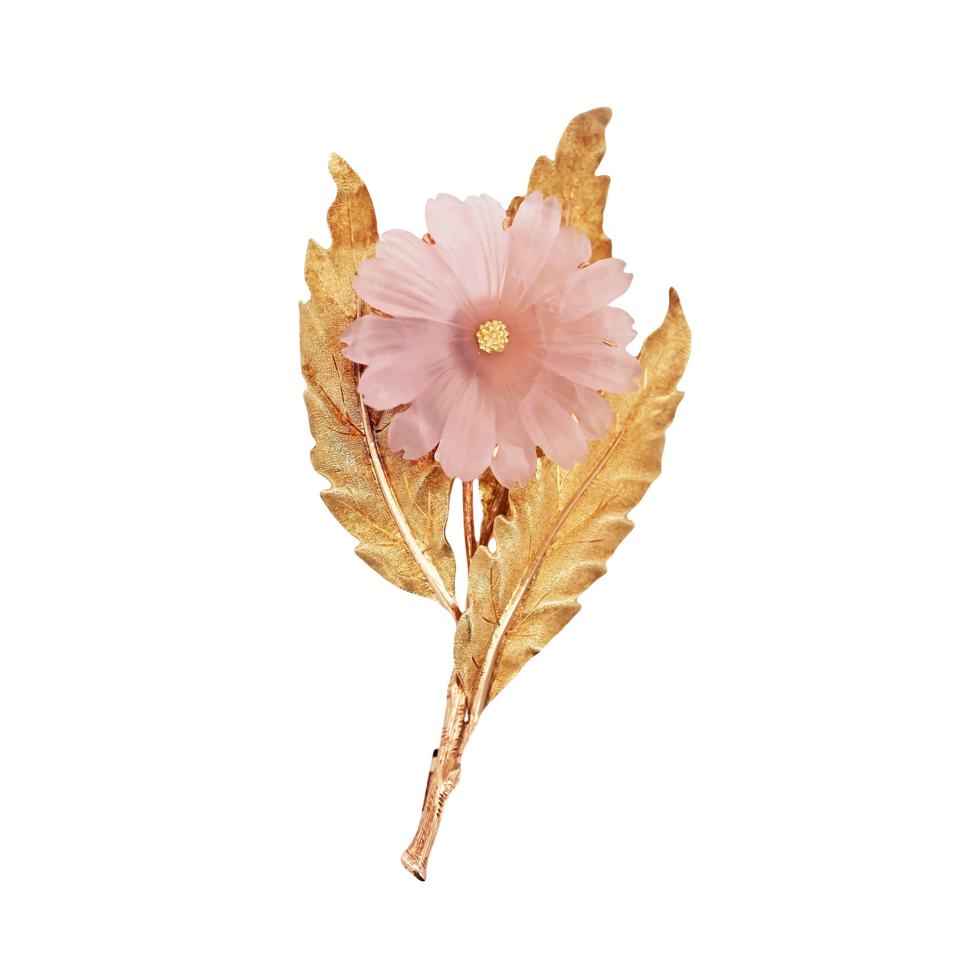 M. Buccellati, 18K Gold Rose Quartz Flower Brooch Buccellati