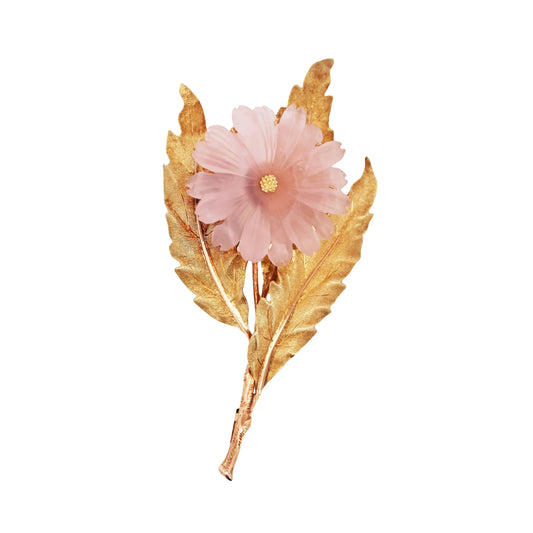 M. Buccellati, 18K Gold Rose Quartz Flower Brooch Buccellati