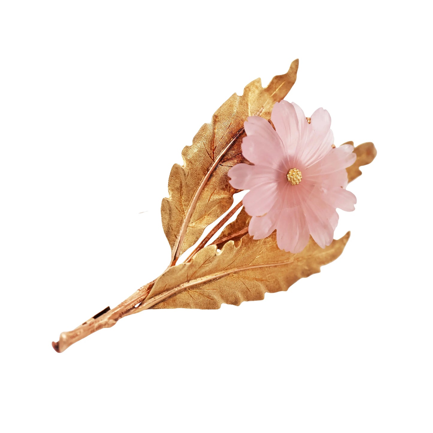 M. Buccellati, 18K Gold Rose Quartz Flower Brooch Buccellati
