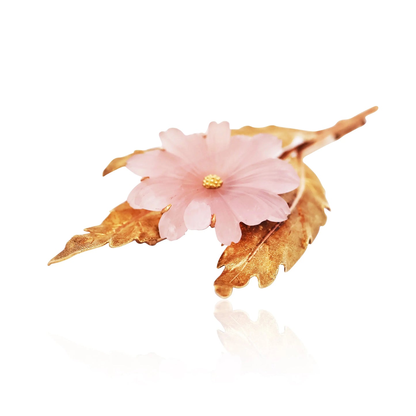 M. Buccellati, 18K Gold Rose Quartz Flower Brooch Buccellati