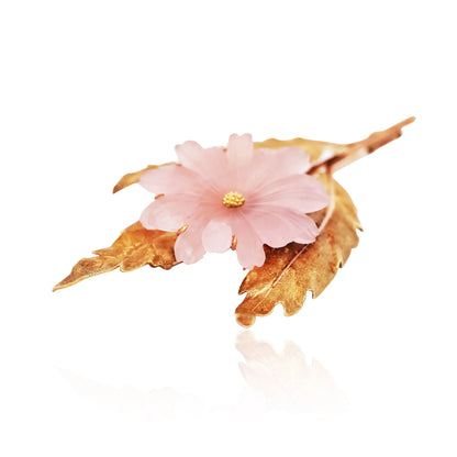 M. Buccellati, 18K Gold Rose Quartz Flower Brooch Buccellati