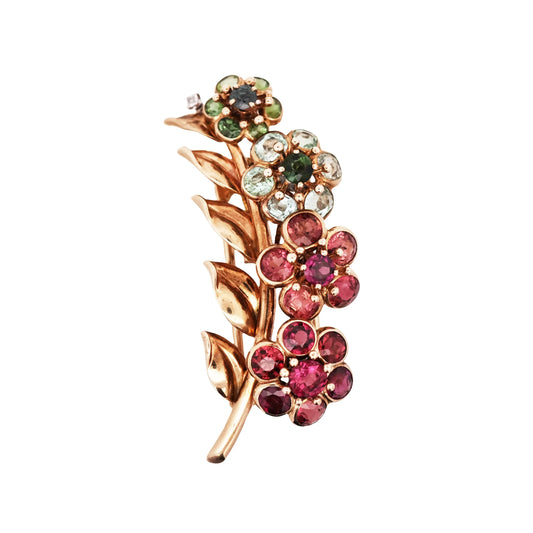 Cartier, 18K Gold Gemstone Diamond Flower Brooch Cartier