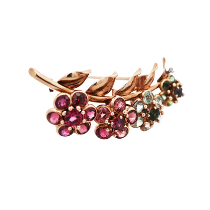 Cartier, 18K Gold Gemstone Diamond Flower Brooch