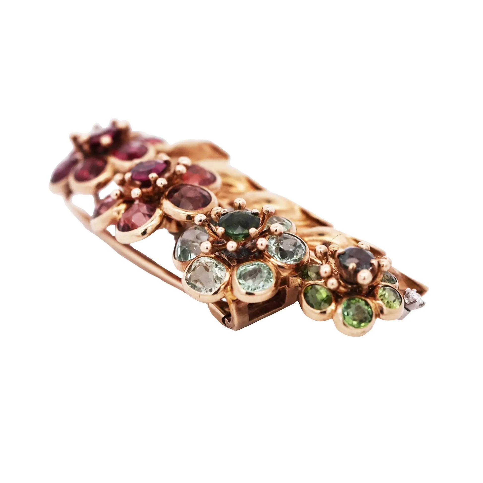Cartier, 18K Gold Gemstone Diamond Flower Brooch