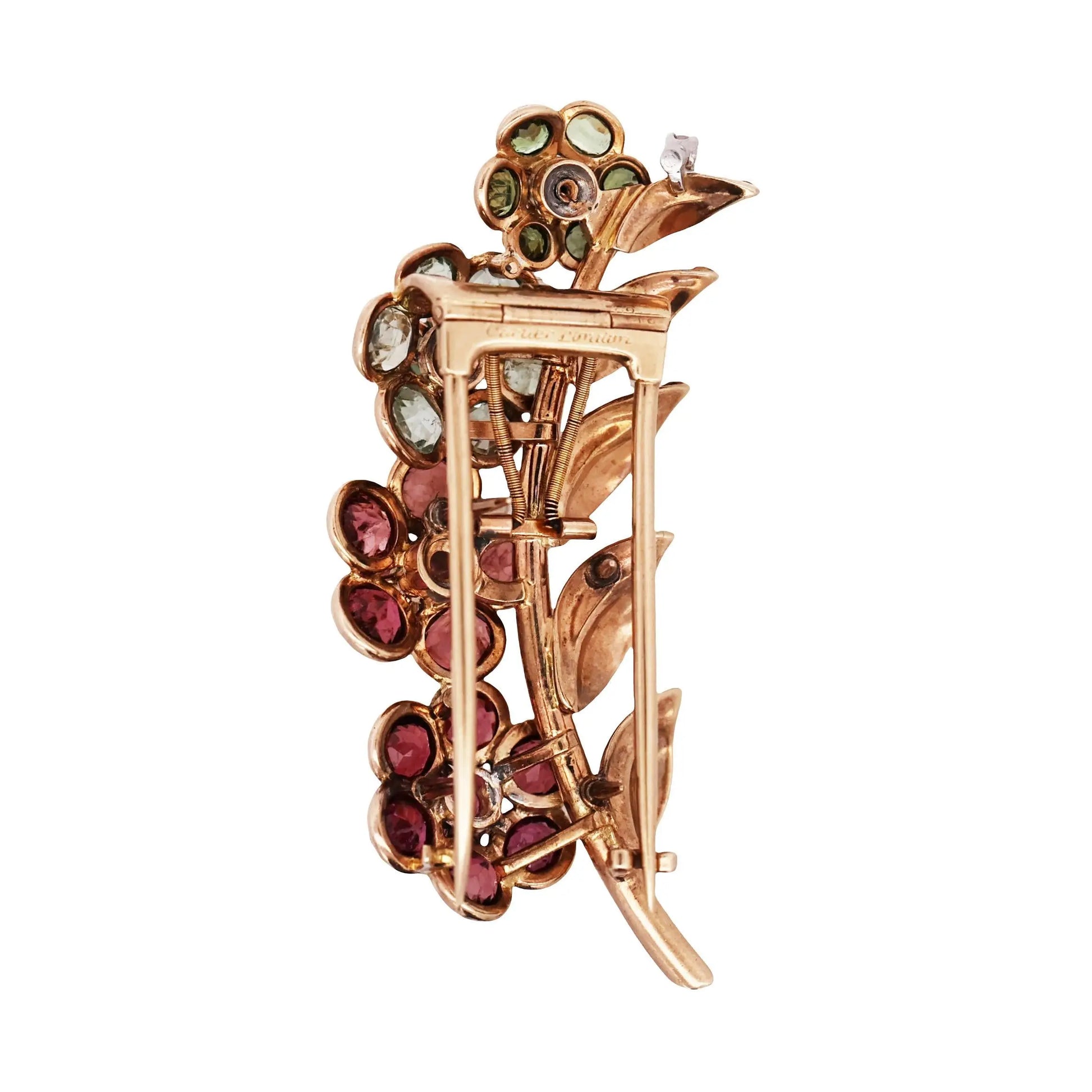 Cartier, 18K Gold Gemstone Diamond Flower Brooch