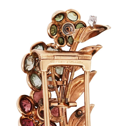 Cartier, 18K Gold Gemstone Diamond Flower Brooch