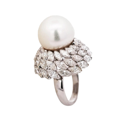 Van Cleef & Arpels, Platinum Pearl Diamond Ring