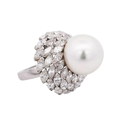 Van Cleef & Arpels, Platinum Pearl Diamond Ring