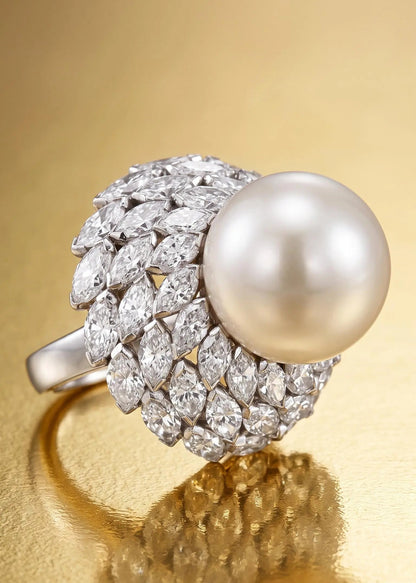 Van Cleef & Arpels, Platinum Pearl Diamond Ring