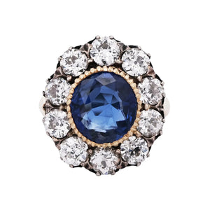 18K Gold 5.26ct Ceylon no-heat Sapphire Diamond Ring, GRS