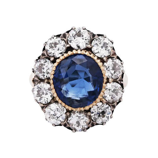 18K Gold 5.26ct Ceylon no-heat Sapphire Diamond Ring, GRS Lueur Jewelry
