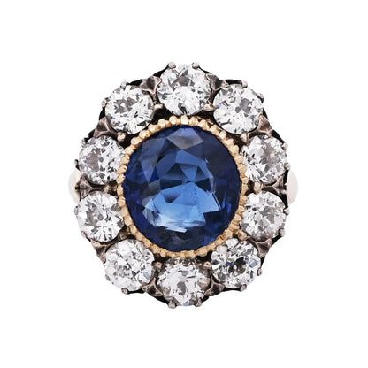 18K Gold 5.26ct Ceylon unheated Sapphire Diamond Ring, GRS