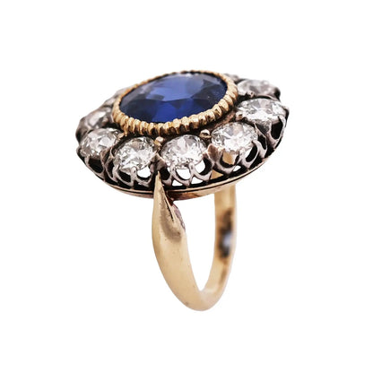 18K Gold 5.26ct Ceylon unheated Sapphire Diamond Ring, GRS