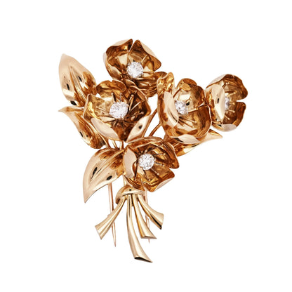 Van Cleef & Arpels, 18K Gold Diamond Buttercup Flower Brooch