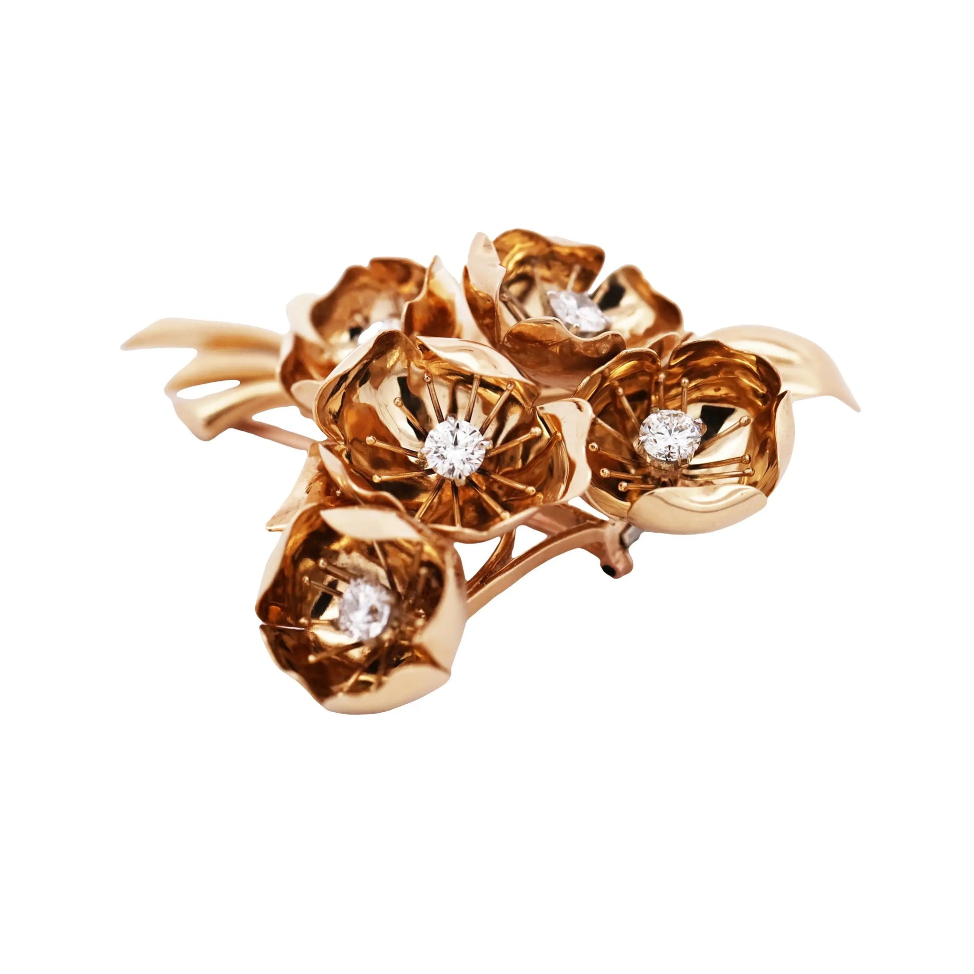 Van Cleef & Arpels, 18K Gold Diamond Buttercup Flower Brooch