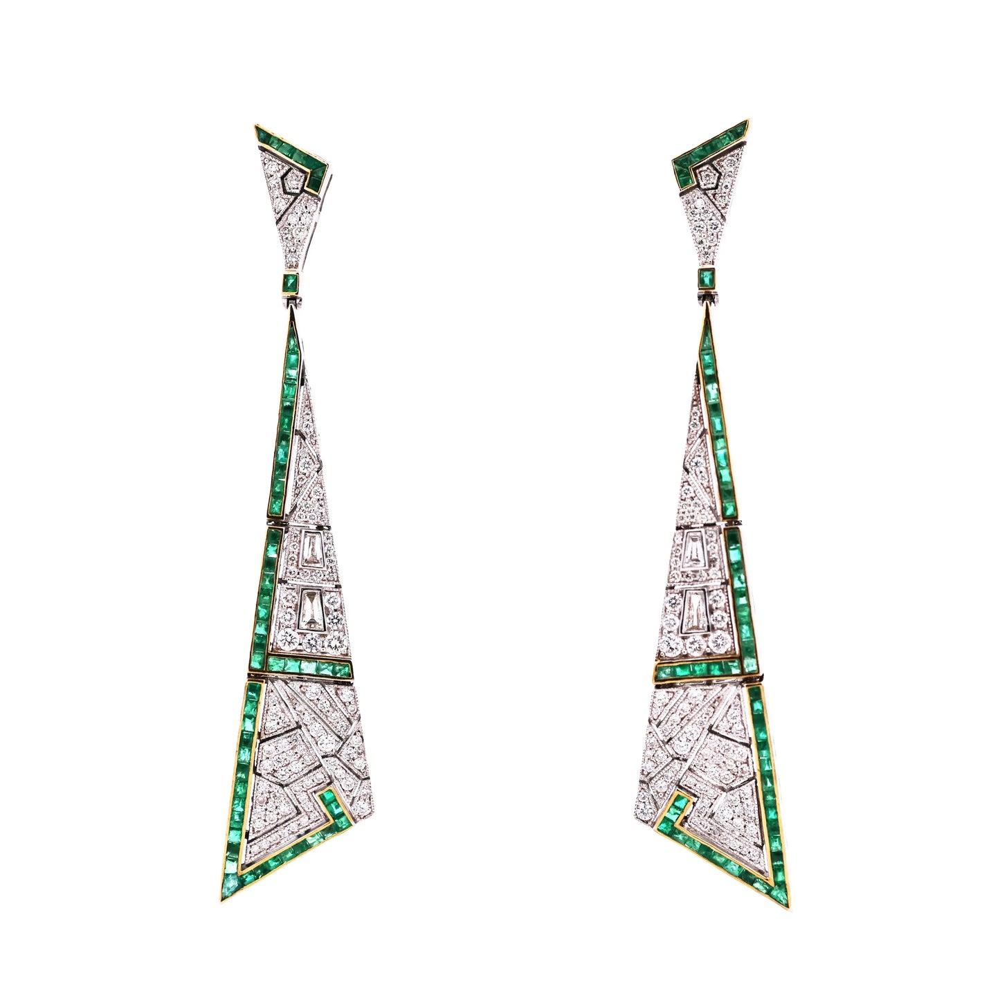 18K Gold Emerald Diamond Earrings Lueur Jewelry
