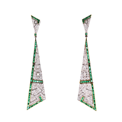 18K Gold Emerald Diamond Earrings Lueur Jewelry