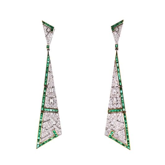 18K Gold Emerald Diamond Earrings Lueur Jewelry