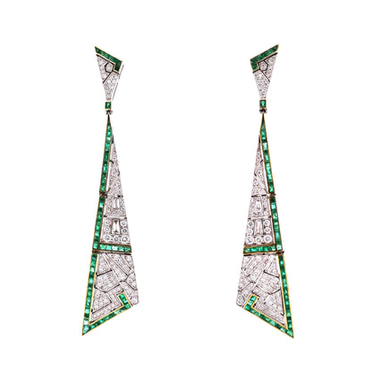 18K Gold Emerald Diamond Earrings