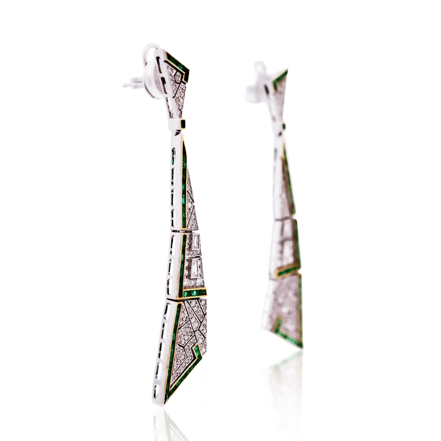 18K Gold Emerald Diamond Earrings