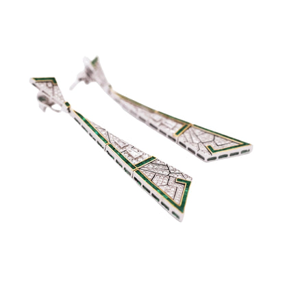 18K Gold Emerald Diamond Earrings