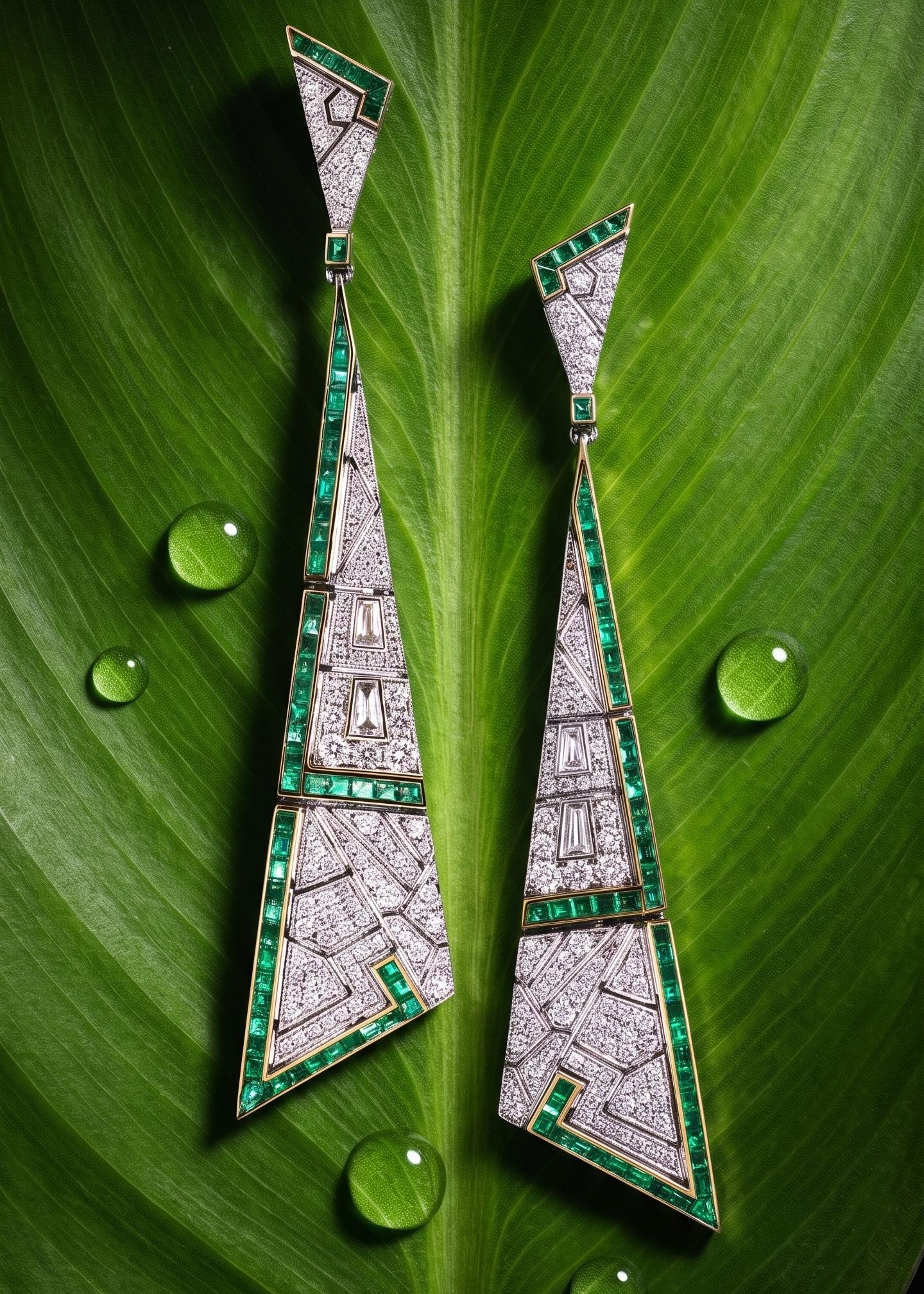 18K Gold Emerald Diamond Earrings