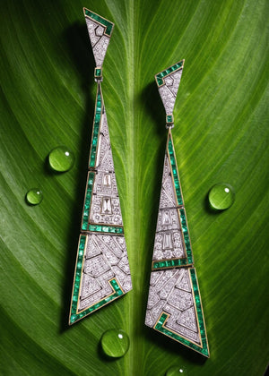 18K Gold Emerald Diamond Earrings