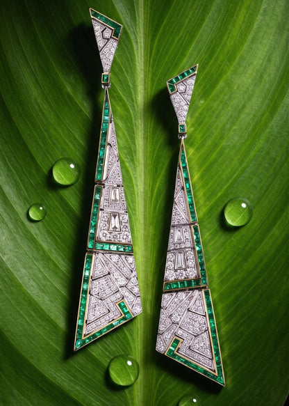 18K Gold Emerald Diamond Earrings