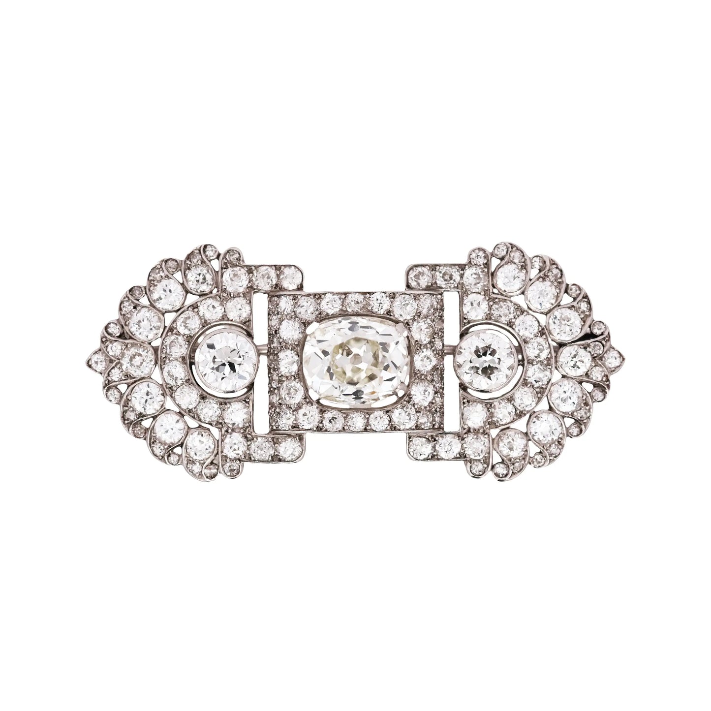 Art Deco, Platinum Diamond Brooch Lueur Jewelry