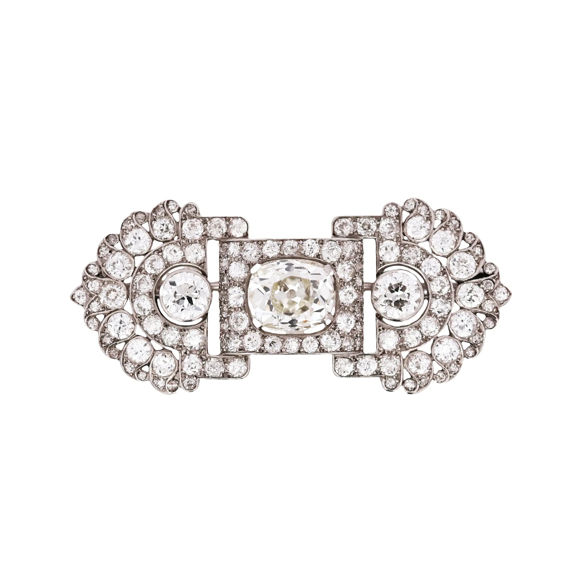 Art Deco, Platinum Diamond Brooch Lueur Jewelry