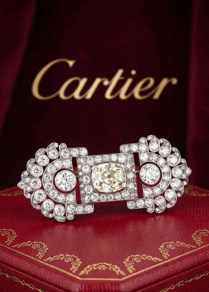 Art Deco, Platinum Diamond Brooch Lueur Jewelry