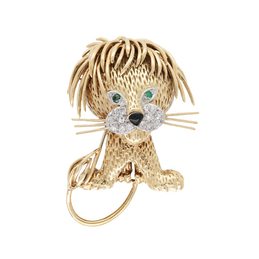 Van Cleef & Arpels, 18K Gold Diamond Enamel Lion Brooch VCA