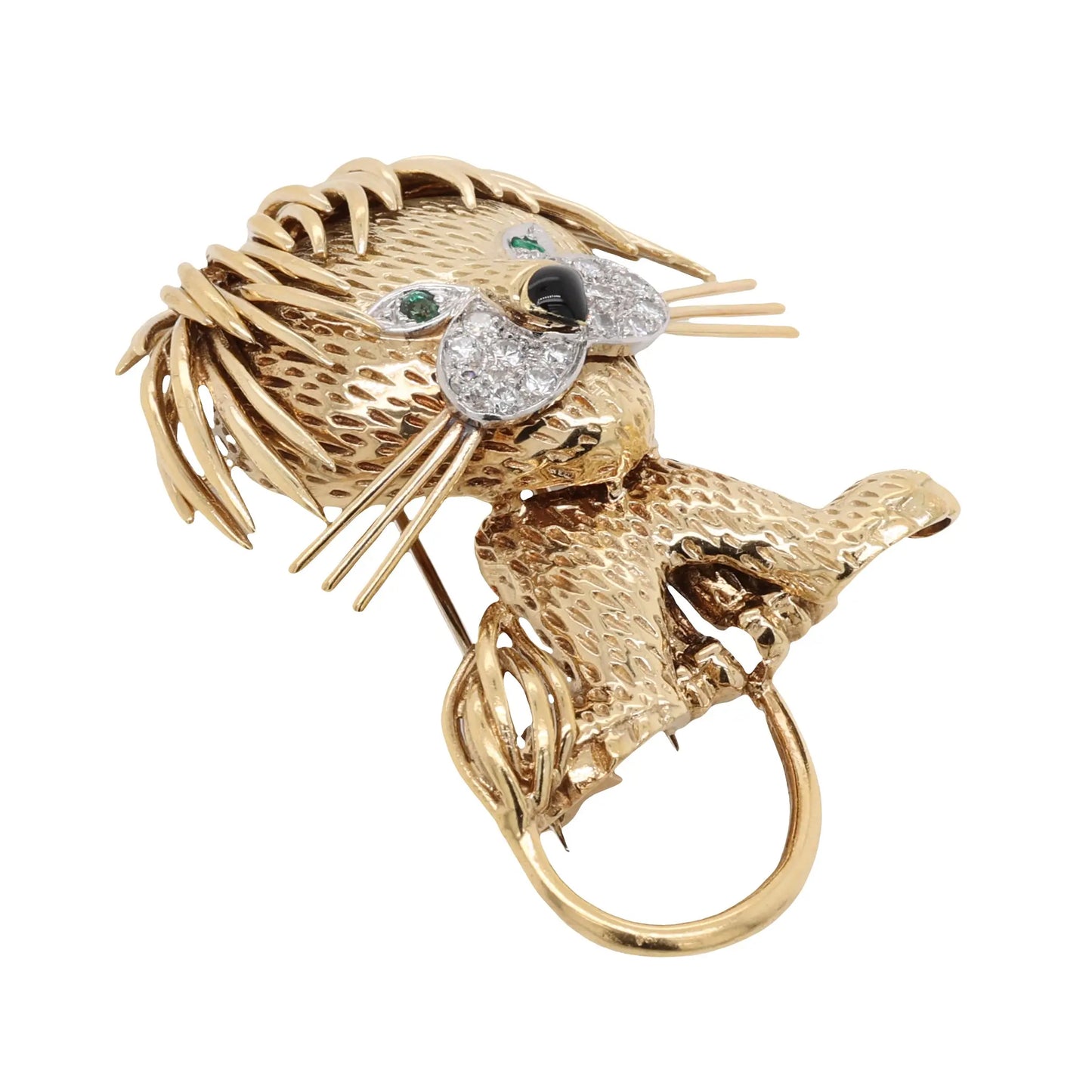 Van Cleef & Arpels, 18K Gold Diamond Enamel Lion Brooch VCA