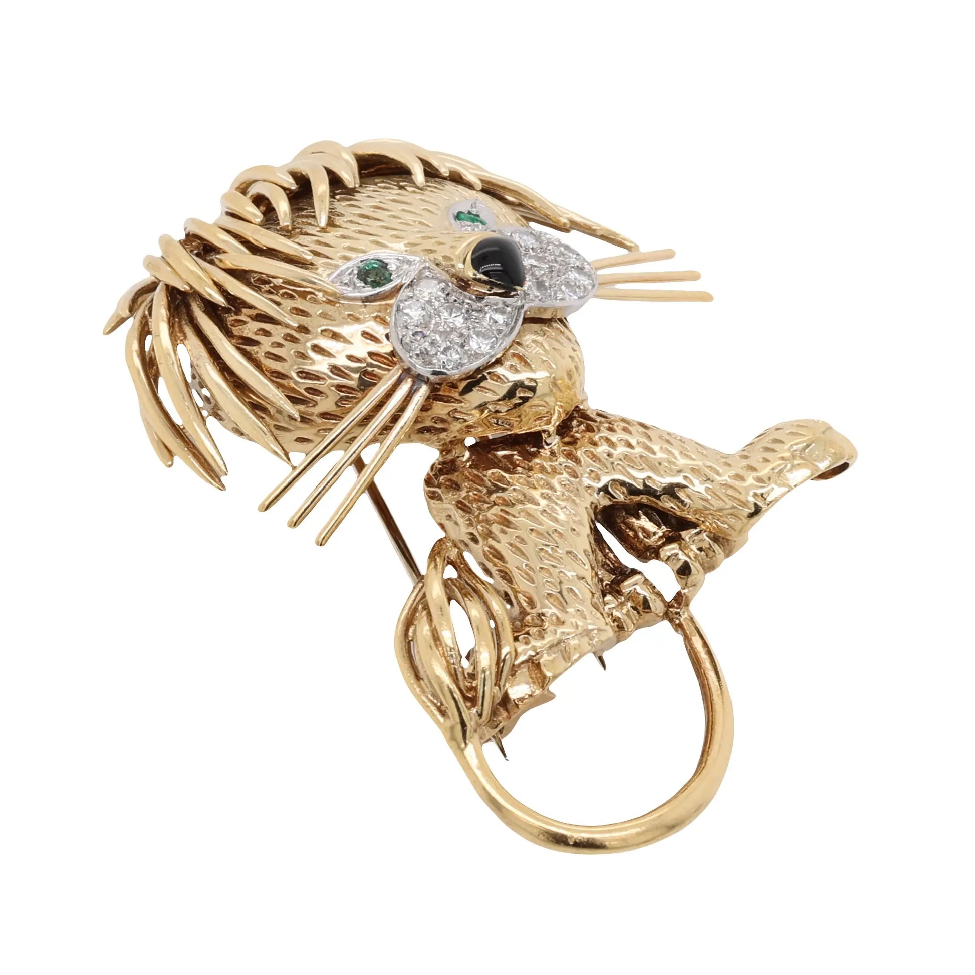 Van Cleef & Arpels, 18K Gold Diamond Enamel Lion Brooch VCA
