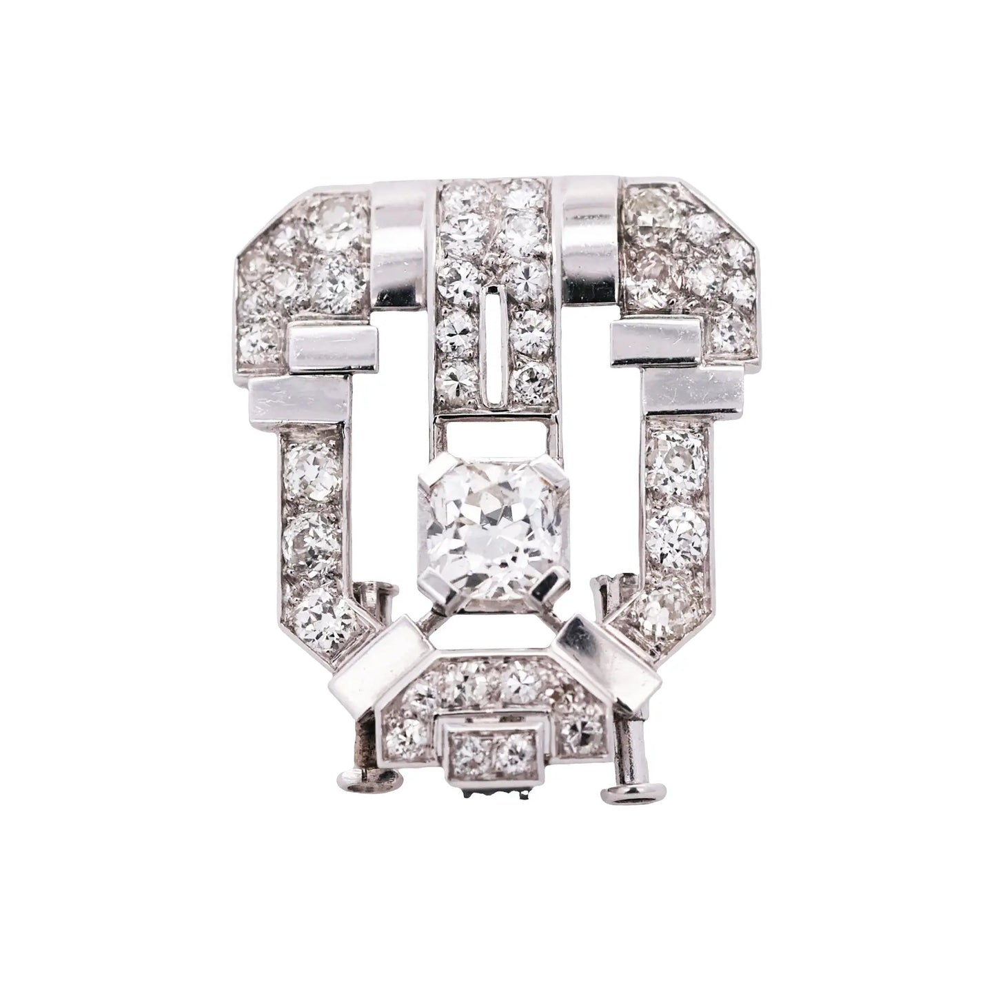 Art Deco, Platinum Diamond Brooch Lueur Jewelry