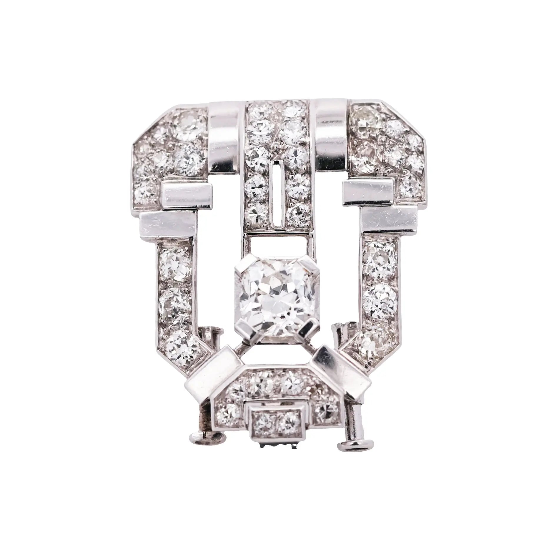 Art Deco, Platinum Diamond Brooch Lueur Jewelry